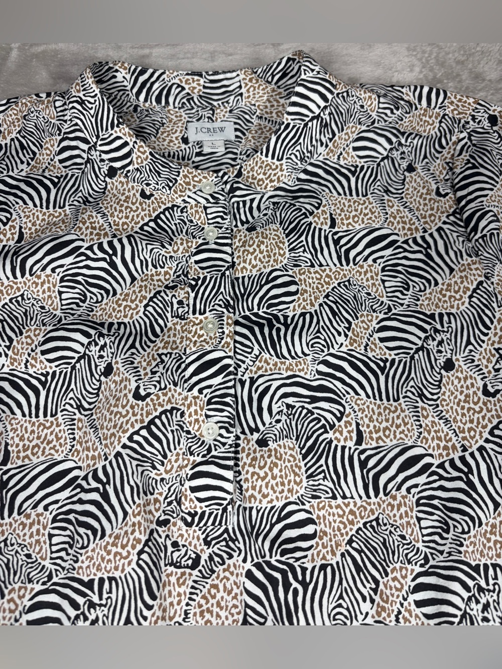 J.Crew Factory Animal Zebra Leopard Tiered Ruffle Cotton Blend Mini Dress L - Picture 3 of 16